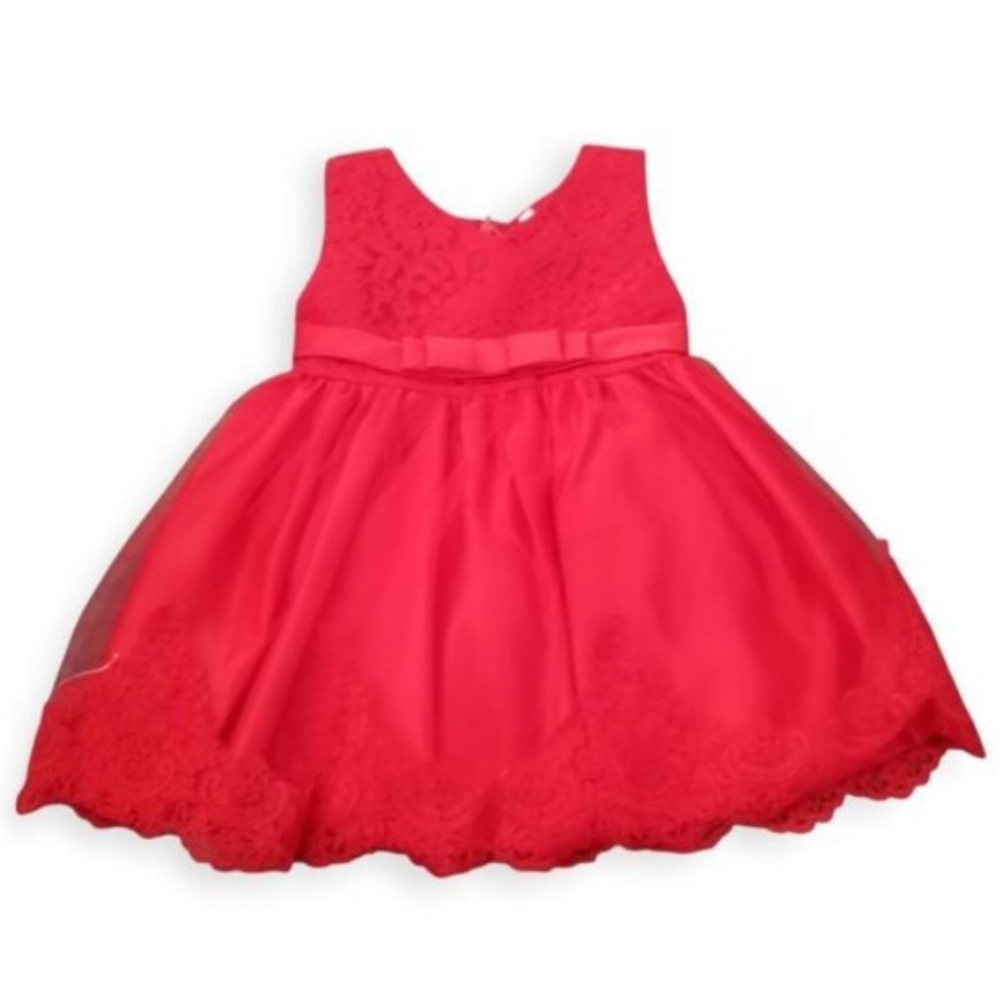 Red Sleeveless Lace Dress & Christmas Baby Sock Bundle Sz.24 Months NWT.